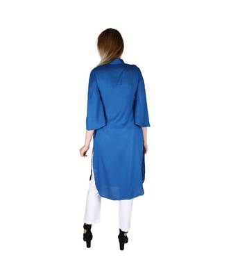 Turquoise printed rayon kurti 4