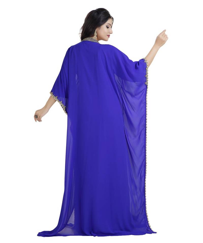 Blue Georgette Embroidered Zari Work Islamic Kaftan