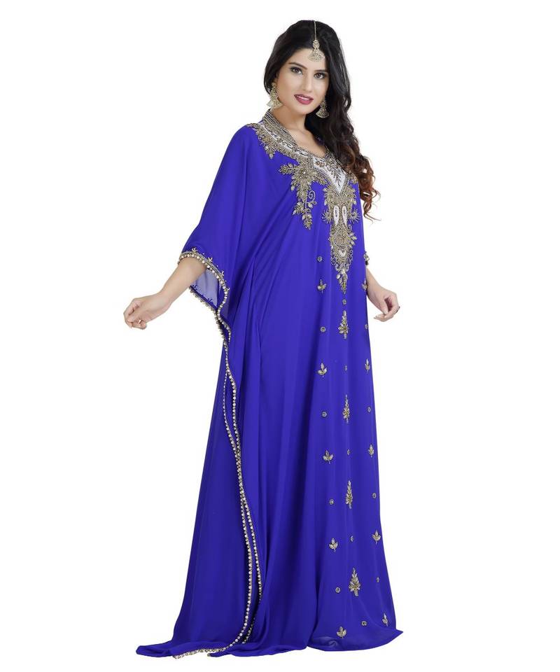 Blue Georgette Embroidered Zari Work Islamic Kaftan