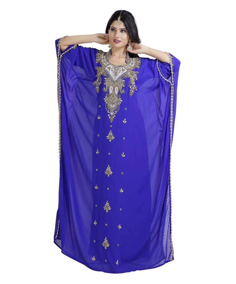 Blue Georgette Embroidered Zari Work Islamic Kaftan