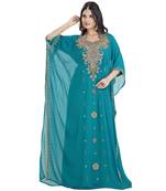 Turquoise Georgette Embroidered Zari Work Islamic Kaftan