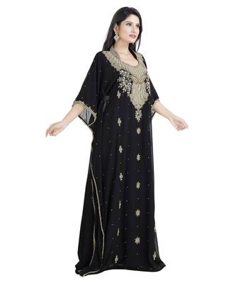 Black Georgette Embroidered Zari Work Designer Kaftan for Women 3