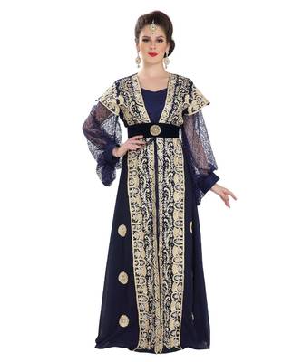 Blue Georgette Embroidered Zari Work Islamic Kaftan 1