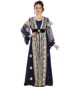 Blue Georgette Embroidered Zari Work Islamic Kaftan