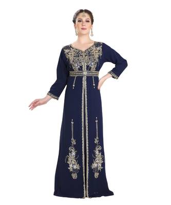 Blue Georgette Embroidered Zari Work Islamic Kaftan 1