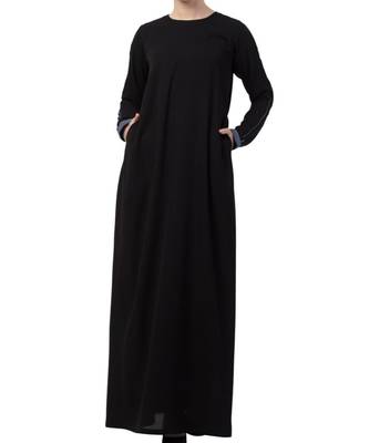 Black kashibo  A Line Abaya With Grey Piping 1