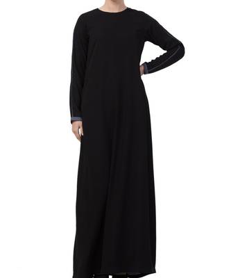 Black kashibo  A Line Abaya With Grey Piping 2