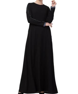 Black kashibo  A Line Abaya With Grey Piping 3