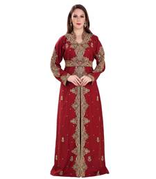 Maroon Georgette Embroidered Zari Work Islamic Kaftan