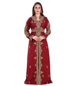 Maroon Georgette Embroidered Zari Work Islamic Kaftan