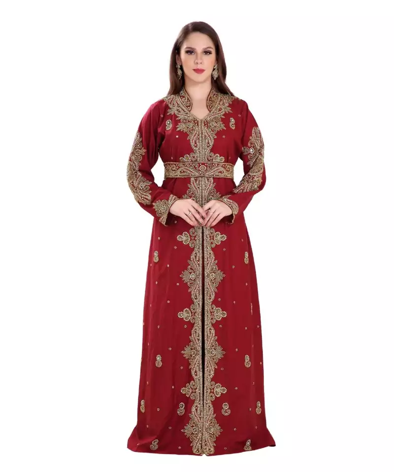 Maroon Georgette Embroidered Zari Work Islamic Kaftan