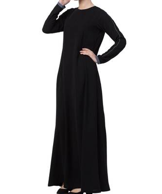 Black kashibo  A Line Abaya With Grey Piping 4
