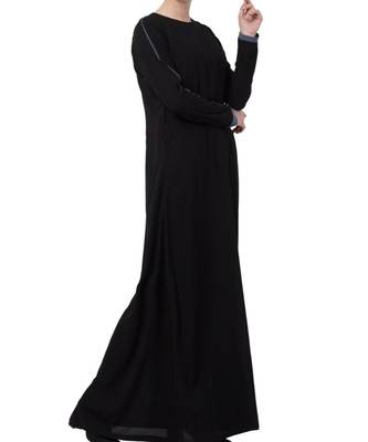 Black kashibo  A Line Abaya With Grey Piping 5