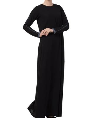 Black kashibo  A Line Abaya With Grey Piping 6
