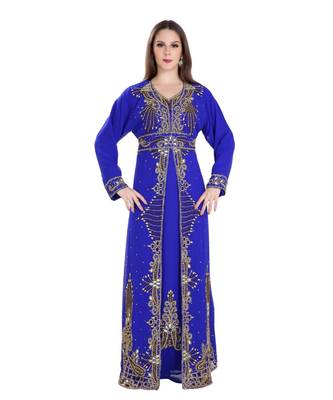 Blue Georgette Embroidered Zari Work Islamic Kaftan 1
