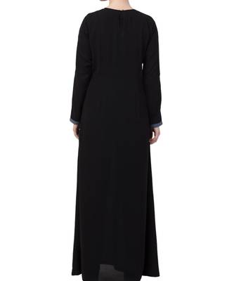 Black kashibo  A Line Abaya With Grey Piping 7
