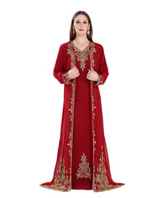 Maroon Georgette Embroidered Zari Work Islamic Kaftan 1