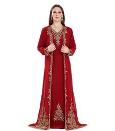 Maroon Georgette Embroidered Zari Work Islamic Kaftan