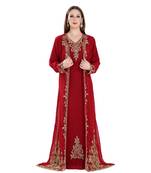 Maroon Georgette Embroidered Zari Work Islamic Kaftan