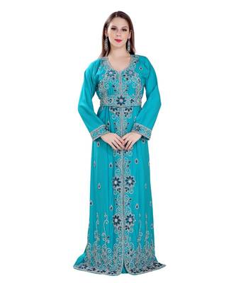 Turquoise Georgette Embroidered Zari Work Islamic Kaftan 1
