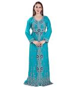 Turquoise Georgette Embroidered Zari Work Islamic Kaftan