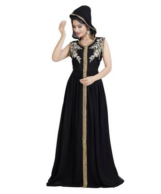 Black Georgette Embroidered Zari Work Islamic Kaftan 2