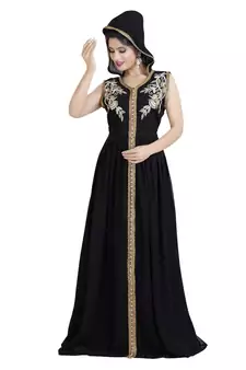 Black Georgette Embroidered Zari Work Islamic Kaftan