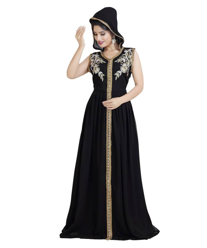 Black Georgette Embroidered Zari Work Islamic Kaftan