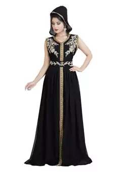 Black Georgette Embroidered Zari Work Islamic Kaftan