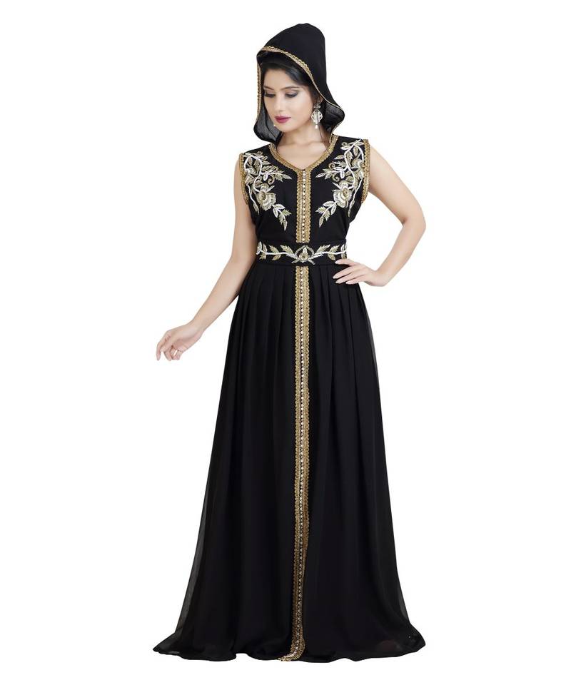 Black Georgette Embroidered Zari Work Islamic Kaftan
