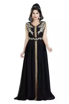 Black Georgette Embroidered Zari Work Islamic Kaftan