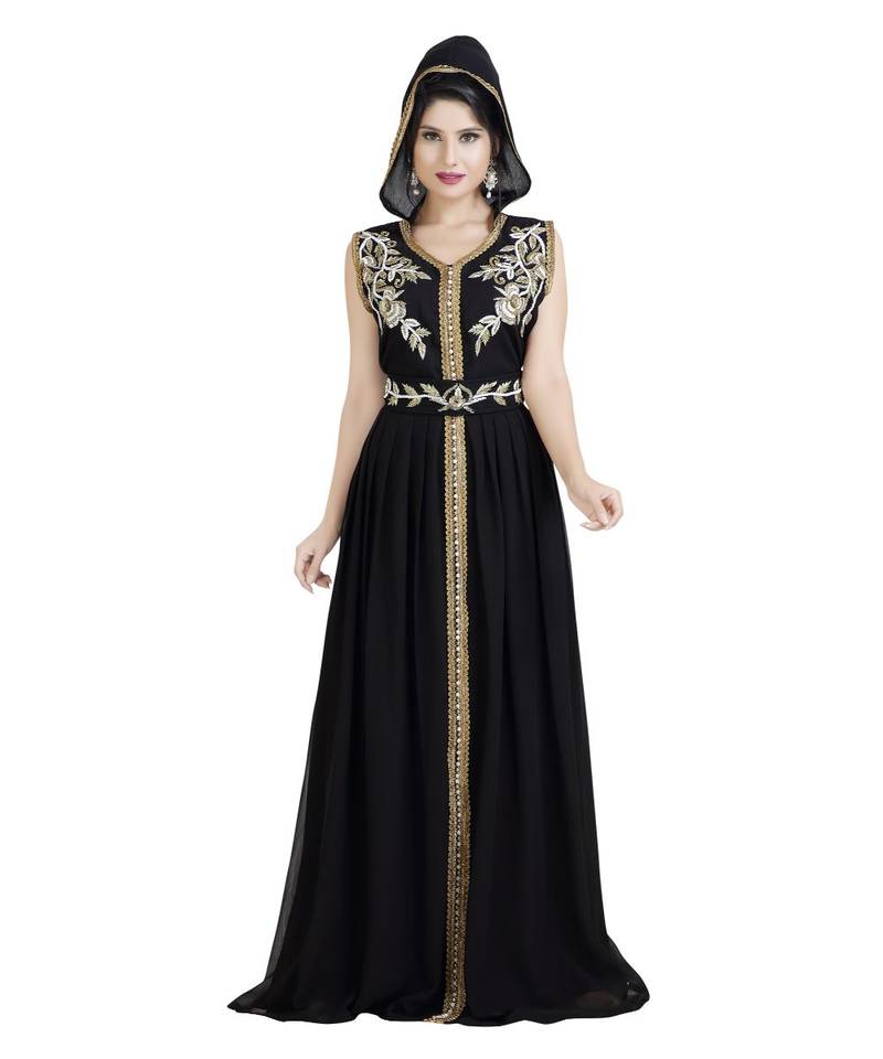 Black Georgette Embroidered Zari Work Islamic Kaftan
