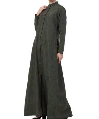 Green Cotton Poly  Khadi Look Abaya Dress 1