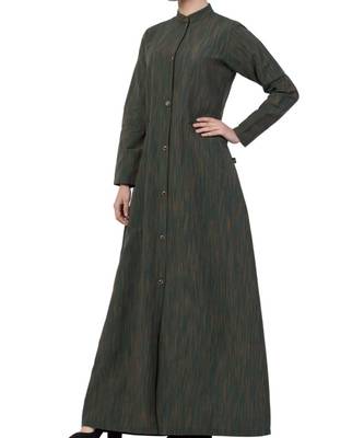 Green Cotton Poly  Khadi Look Abaya Dress 2