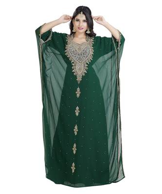 Green Georgette Embroidered Zari Work Islamic Kaftan 3