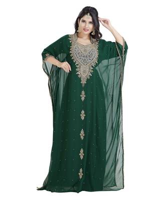 Green Georgette Embroidered Zari Work Islamic Kaftan 4