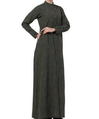 Green Cotton Poly  Khadi Look Abaya Dress 4