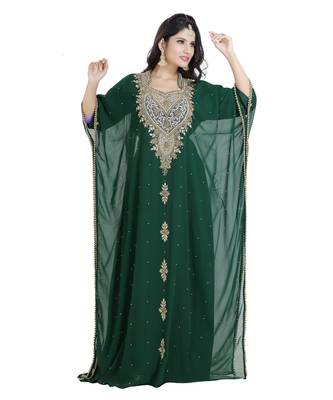 Green Georgette Embroidered Zari Work Islamic Kaftan 1