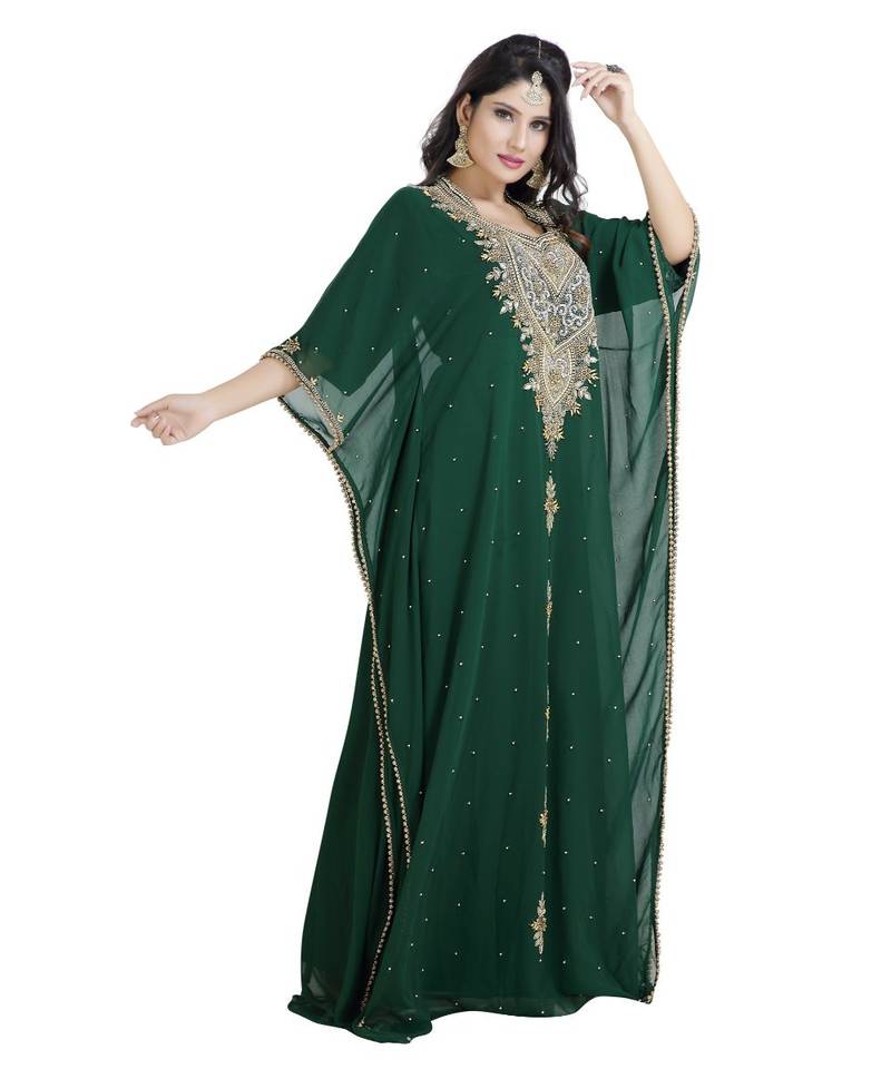 Green Georgette Embroidered Zari Work Islamic Kaftan