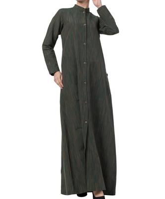 Green Cotton Poly  Khadi Look Abaya Dress 7