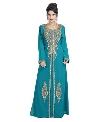 Turquoise Georgette Embroidered Zari Work Islamic Kaftan 1