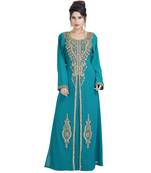 Turquoise Georgette Embroidered Zari Work Islamic Kaftan