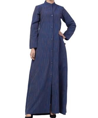 Blue Cotton Poly  Khadi Look Abaya Dress 1