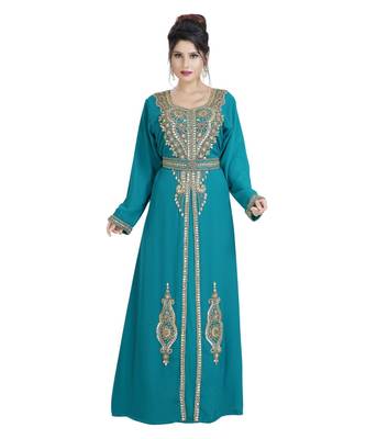 Turquoise Georgette Embroidered Zari Work Islamic Kaftan 4