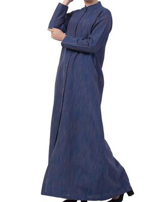 Blue Cotton Poly  Khadi Look Abaya Dress 2
