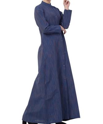 Blue Cotton Poly  Khadi Look Abaya Dress 3