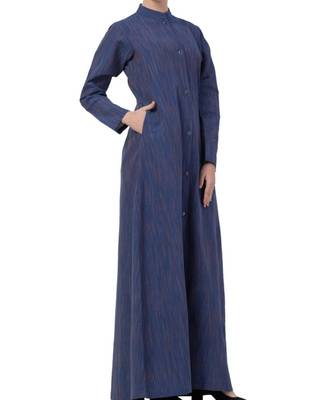 Blue Cotton Poly  Khadi Look Abaya Dress 4