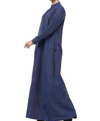 Blue Cotton Poly  Khadi Look Abaya Dress 7
