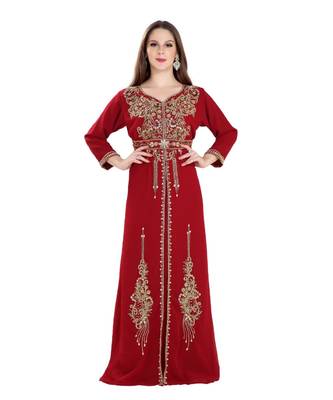Red Georgette Embroidered Zari Work Islamic Kaftan 1