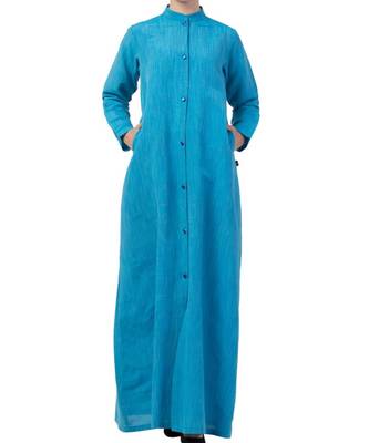 Turquoise Cotton Poly  Khadi Look Abaya Dress 2
